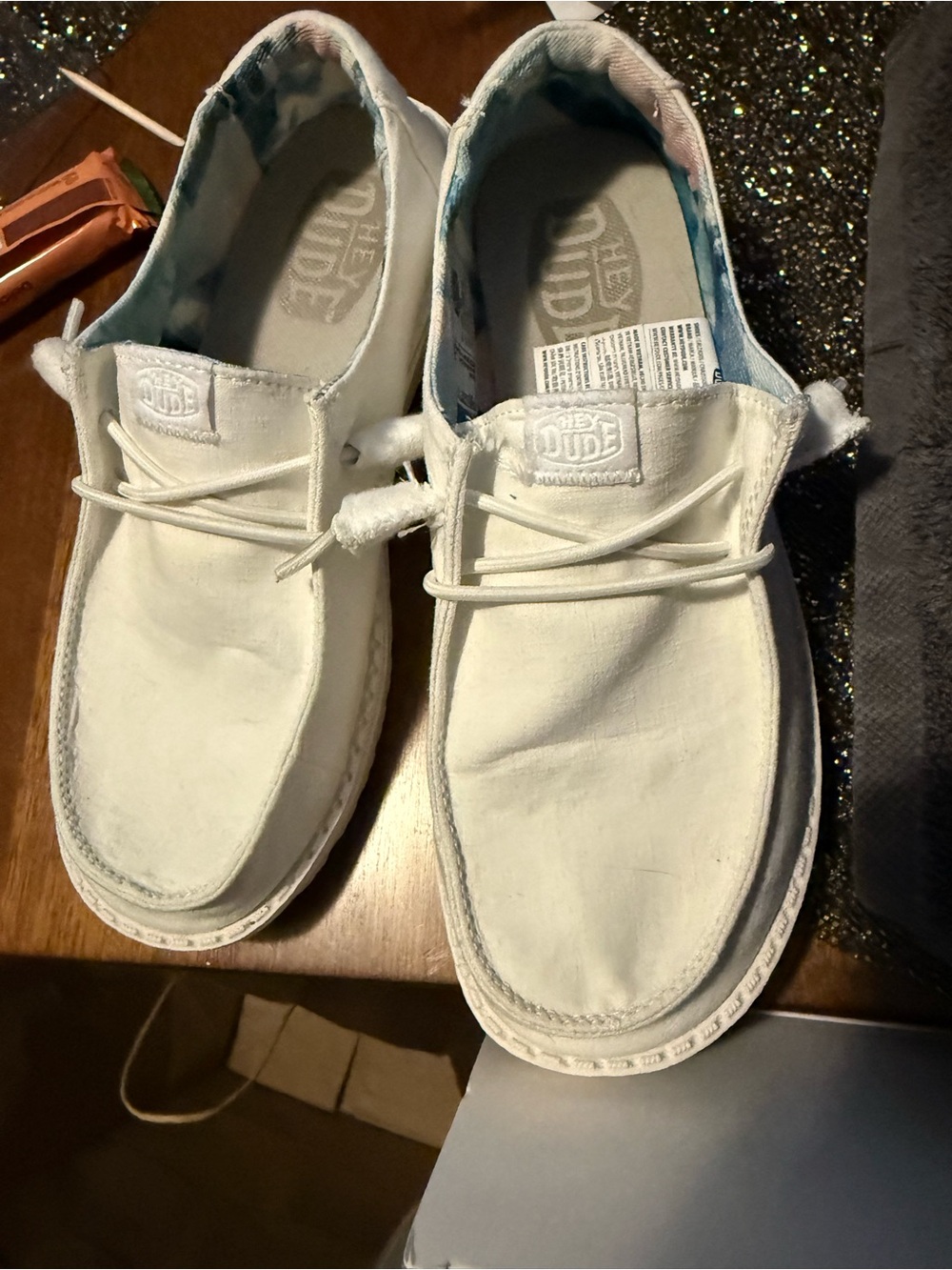 Hey Dude White Canvas Women’s Boat Shoes with Pastel Lining